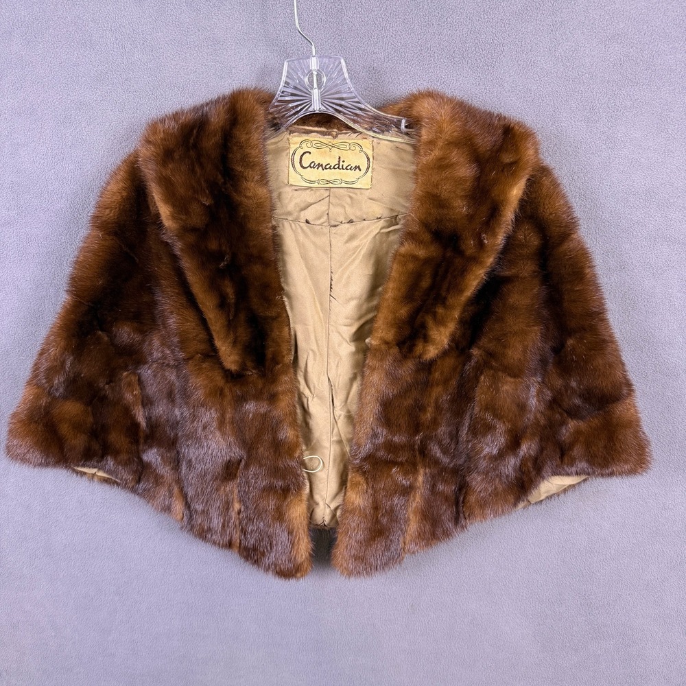 VTG Mink Fur Cape Stole Women Brown Shawl Wrap Canadian Furrier Mob Boss Wife